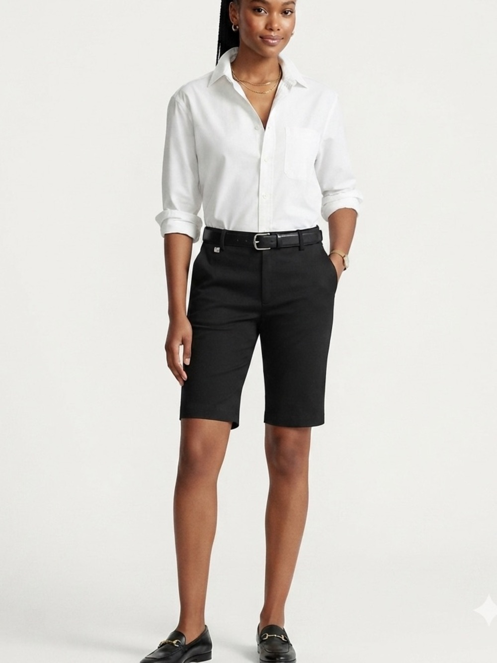 LAUREN Ralph Lauren Black Bi-Stretch Twill Slim-Fit Bermuda Shorts - Size 12